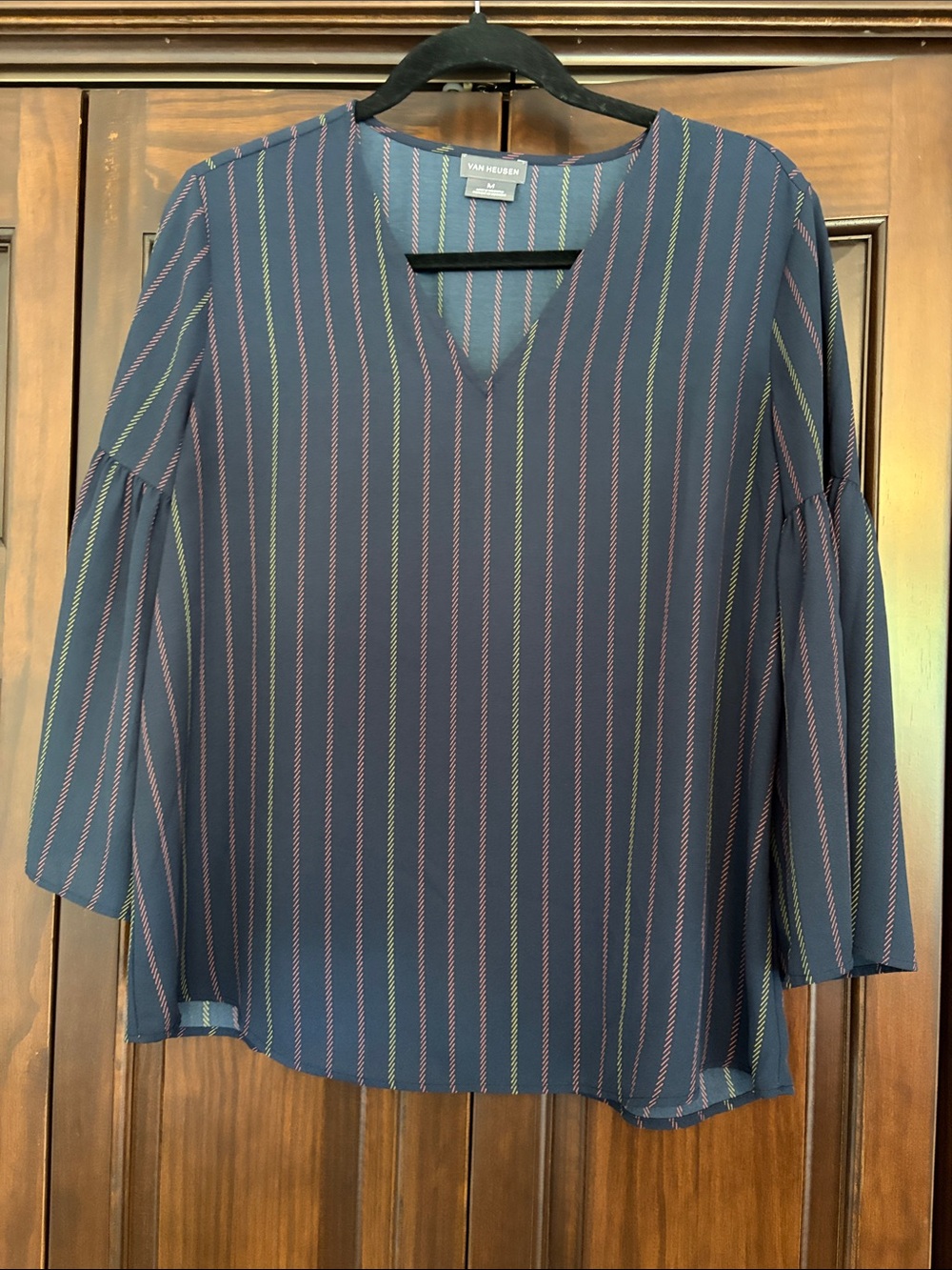 Van Heusen Navy V-Neck Vertical Stripe Blouse